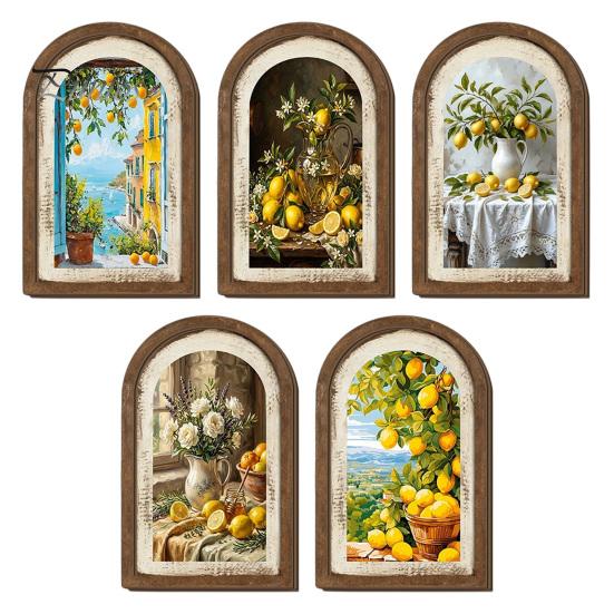 Nordische Heimwanddekoration Zitrone Bogenkunstdekor, Pastorale Blumen Holzschild, Einweihungsgeschenk für neuen Stil Küche Schlafzimmer Wohnzimmer