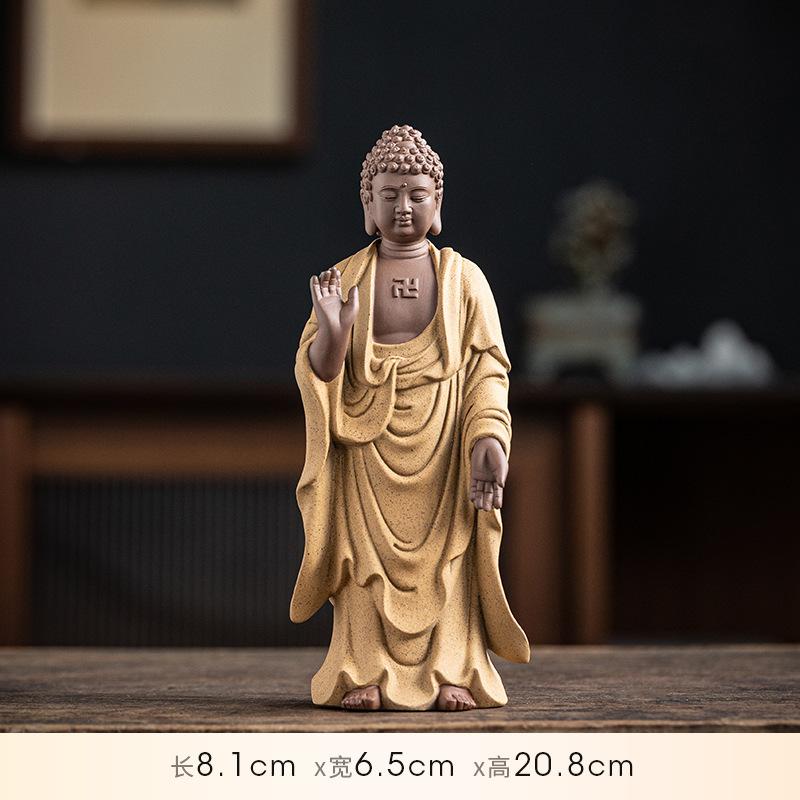 1PCS Purple Clay Buddha Shakyamuni Avalokitesvara Ksitigarbha Bodhisattva Home Worship Buddha Statue Crafts Ornament