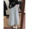 Plus Size Korean A-line Solid Color Mid-length Skirt - Spring/Summer Casual Style with Drawstring and Spliced Design