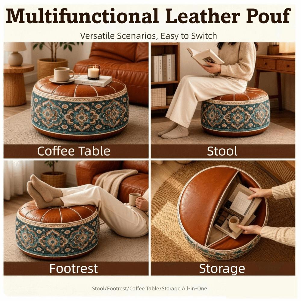 Fillable Round Ottoman Stool Vintage Style Storage Ottoman Pouf Footstool Cover Entryway Seating