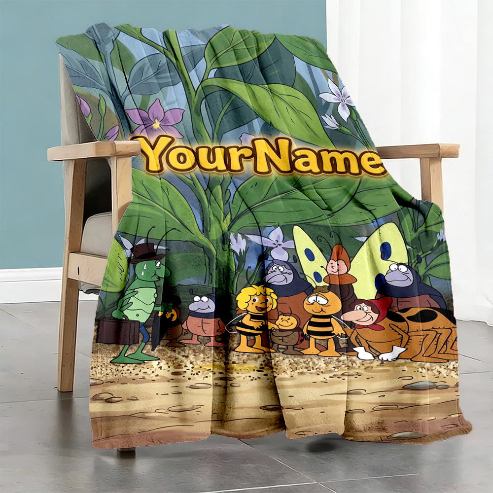 Biene Maja Personalized Text Blanket Cozy Personalized Blanket Durable Comfort Versatile for Bedding Bed Home Decor Livingroom All-Season Use