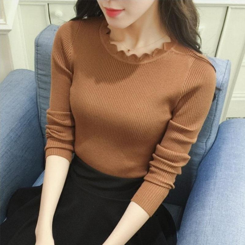 Pullover Damen Pullover Einfarbig Neu Frühling Damen Gestrickter Slim Pullover Langarm Herbst Winter Schmetterlingshals Pullover Weiblich