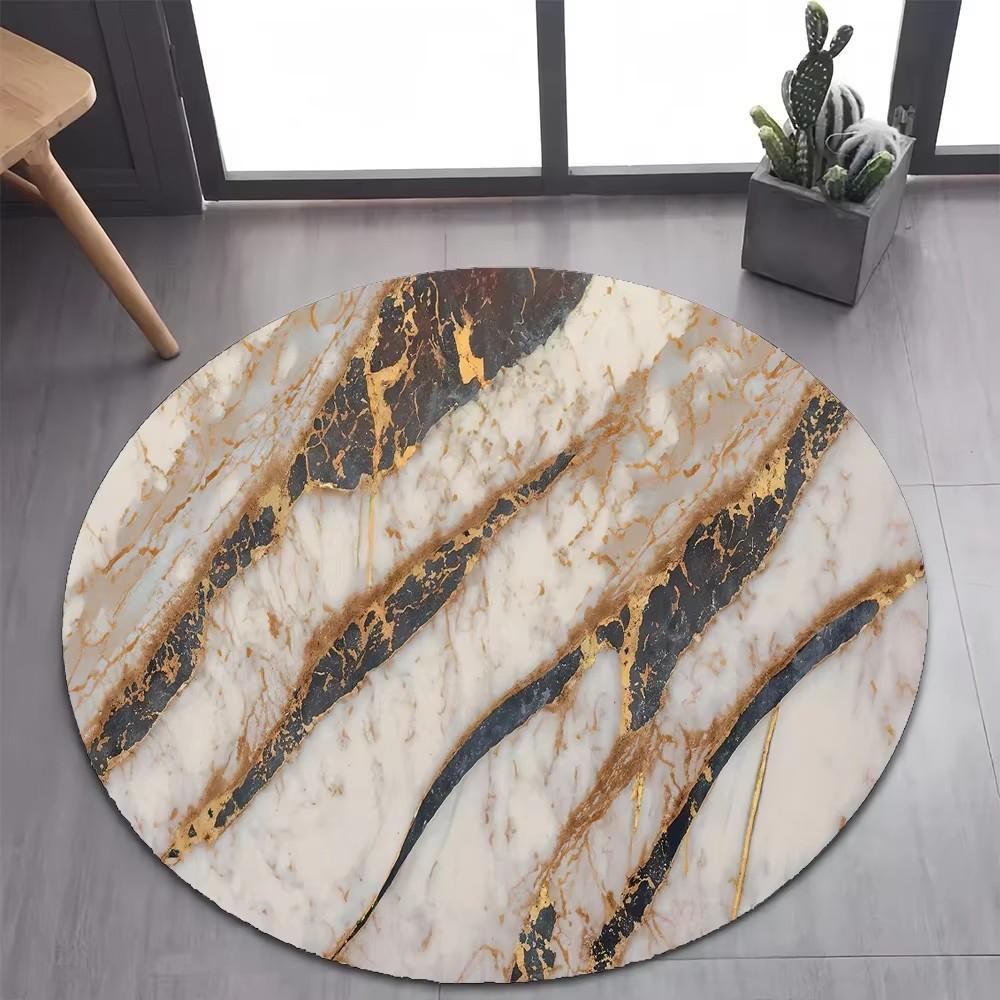Luxurious Marble Colour White Gold Round Carpet Rug for Bedroom Living Room Decoration,pet Decor Floor Mat