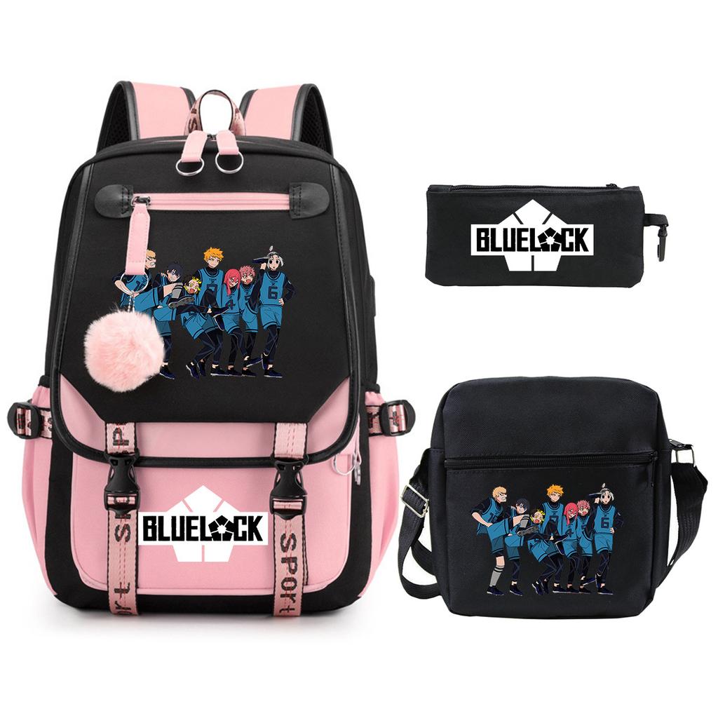 Trend Campus Primary And Secondary School Students Schoolbag Blue Prison Periphery Animation Backpack Pencil Bag