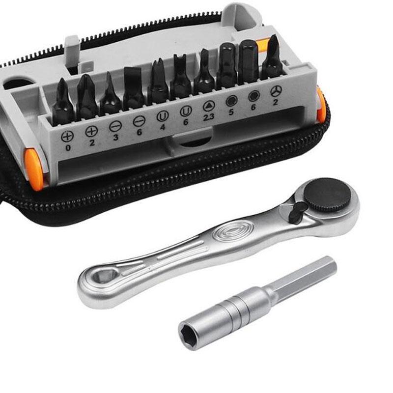 12Pcs Portable Mini Ratchet Wrench Close Quarter Adjustable Ratcheting Screwdriver Bits Set with 1/4 Drive Tool Sets
