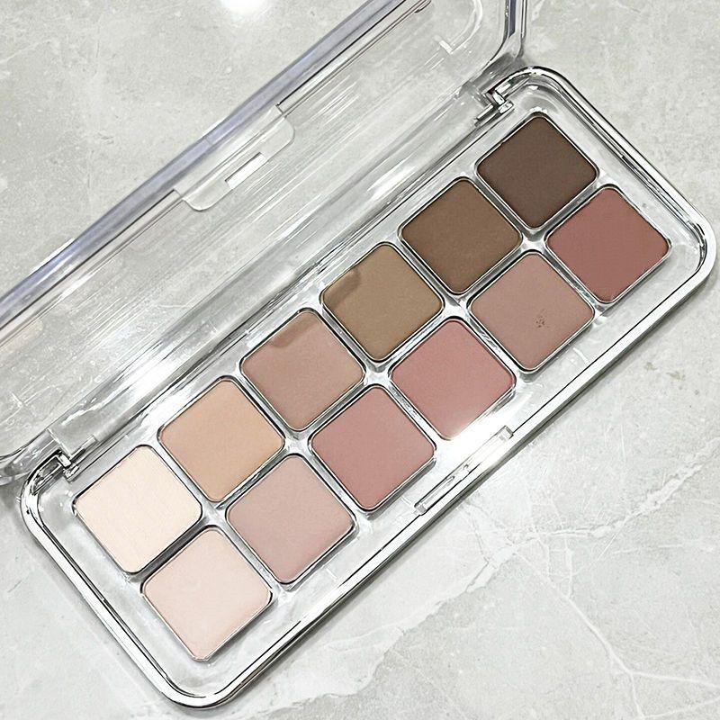 Korean 12-Color Matte Eyeshadow Palette: Gentle Nude, Low Saturation Earthy Grays and Pinks for Daily Wear