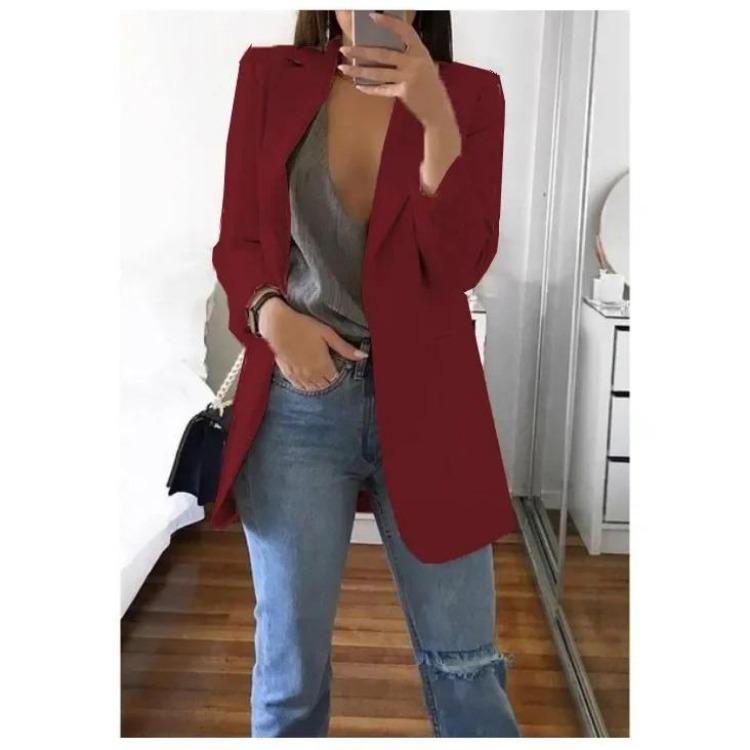 Plus Size Blazer Cardigan For Women Autumn Winter Casual Overcoat Solid Lapel Jacket Large Topcoat