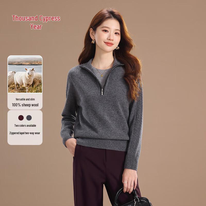 Qianbainian Women s 100% Wool Half-Zip Drop-Shoulder Pullover Sweater XL