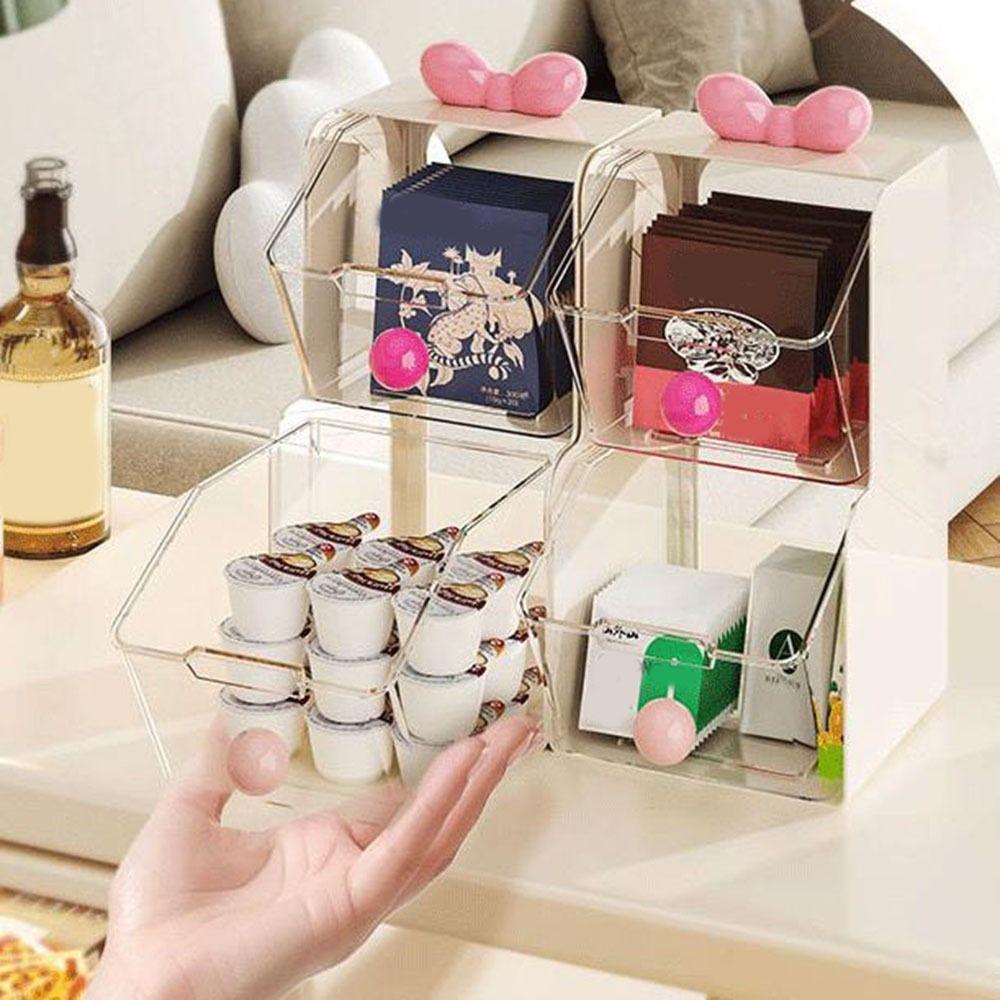 Plastic Teas Bag Storage Box Transparent 2 Layer Coffee Capsule Storage Box Large Capacity with Drawers Stationery Storage Box