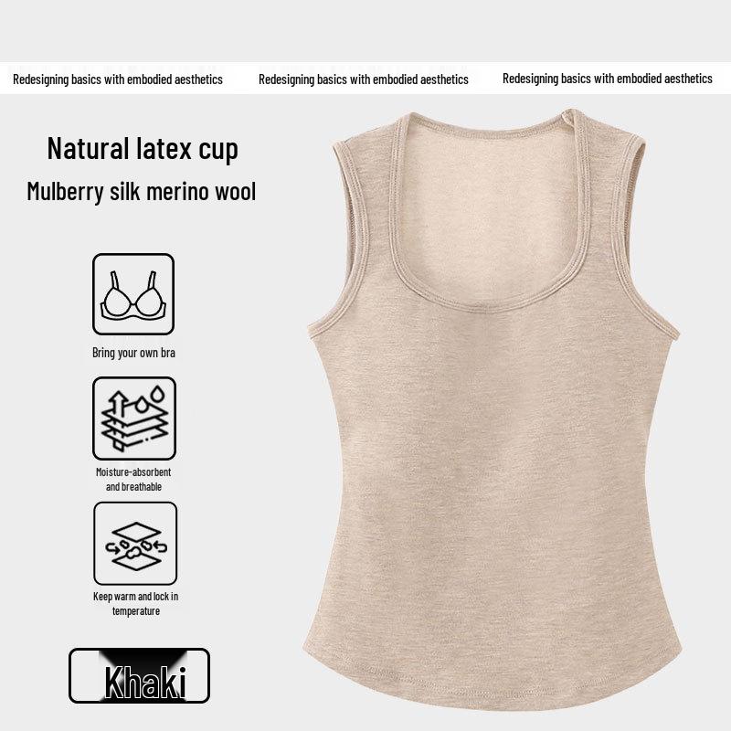 

Женский жилет из шелка тутового дерева и мериносовой шерсти на флисовой подкладке, с нагрудными вкладышами и вырезами на плечах, бархатистый внутренний слой, для осени и зимы M (80-100 lbs) хаки