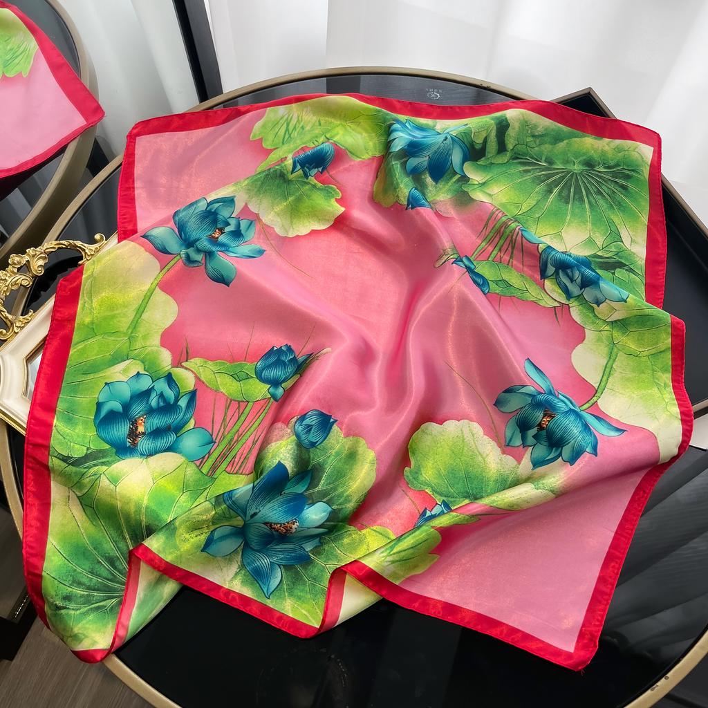 New Satin Shawl Design  Print Silk Square Women Neck Scarves Wrap Headkerchief Beach Hair Band Women's Bandana Silk Scarf