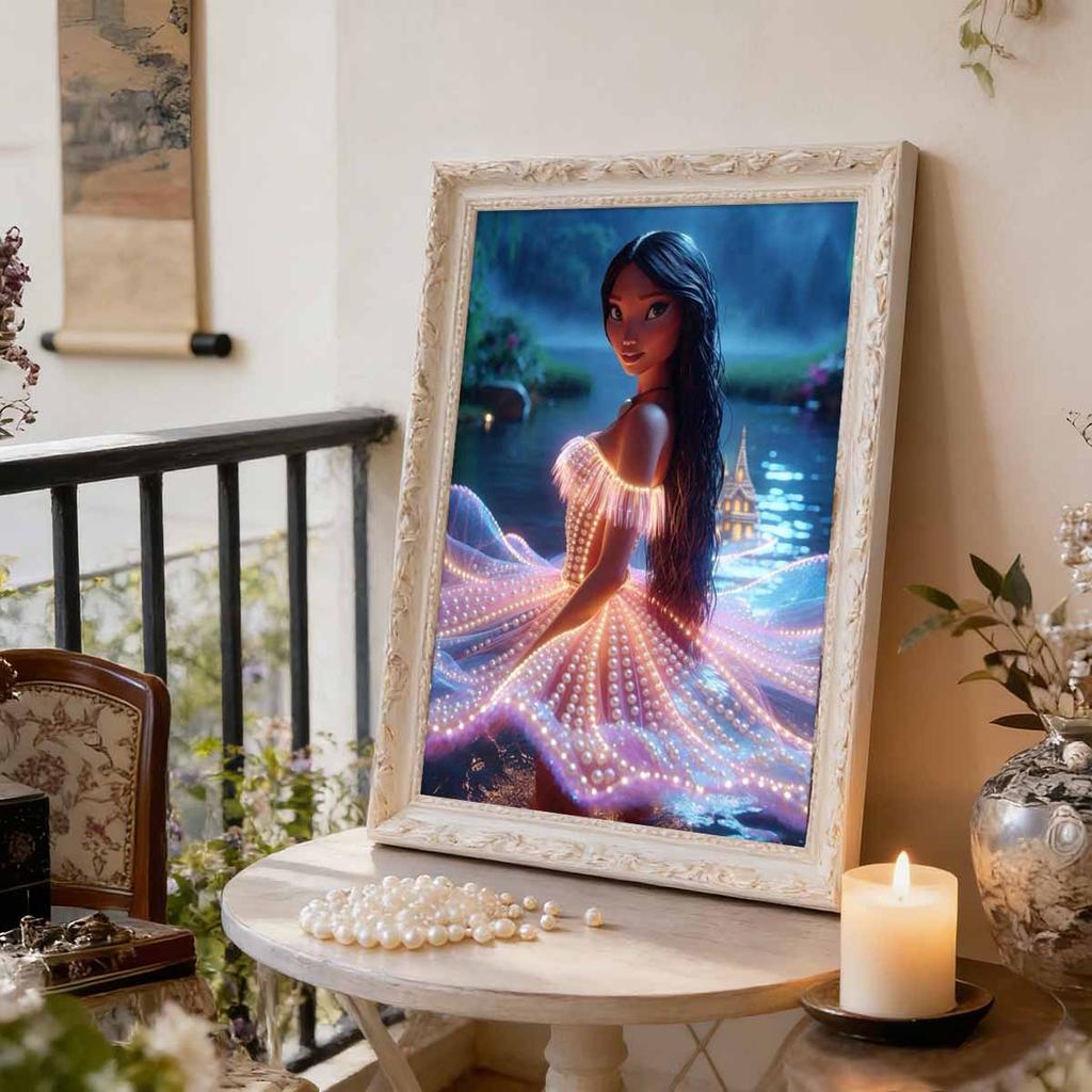 Disney Pearl Painting Pocahontas Waterside Streamer Creative Art 5D Pearl Embroidery Cross Stitch Kit Handmade DIY Home and Room Decor Gift