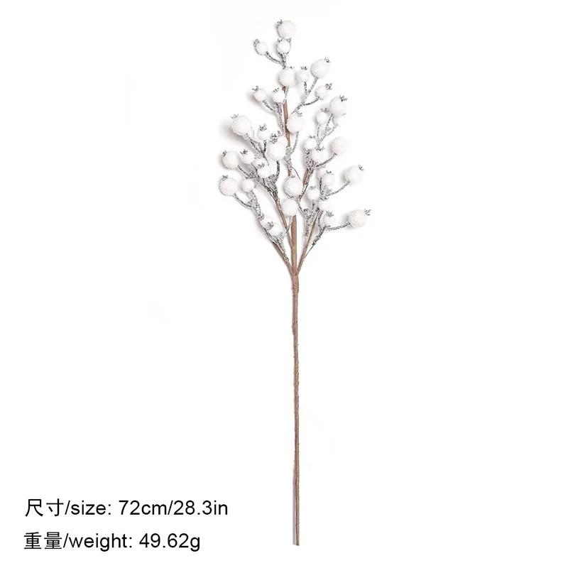 1Pc Christmas Decoration White Snow Red Berries Stems Artificial Bouquet Xmas Tree Ornament Home Decor New Year 2025 Accessories