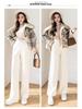 Petite Beige Fleece Chenille Wide-Leg Pants - Women’s High-Waisted Slim-Fit, Autumn/Winter Casual Straight-Leg XS-150