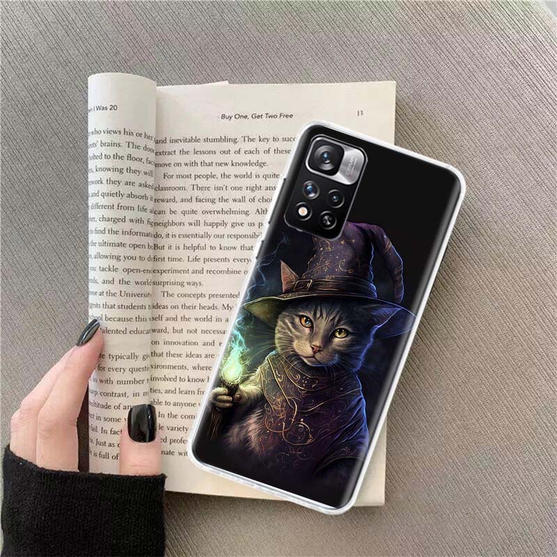 Halloween Magic Cat Phone Case For Redmi Note 13 12 Pro Plus 14 15 Pro 5G 11 11T 11E 11S 10 Pro 10S 9 9S Cover Cell Clear TPU Ca