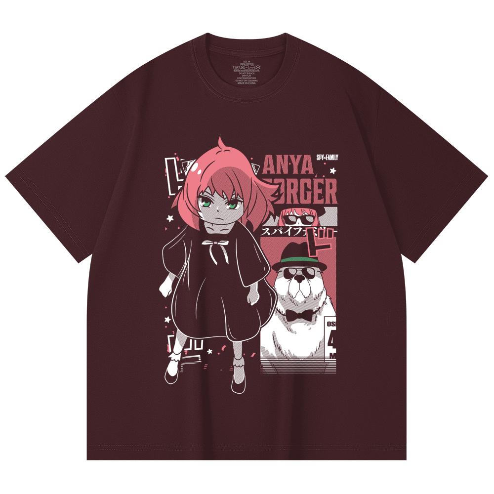 

230 Gsm 100% Cotton Spy x Family V3 Anya Bond Print Unisex Heavy Cotton T Shirt 2XL вина червоного кольору