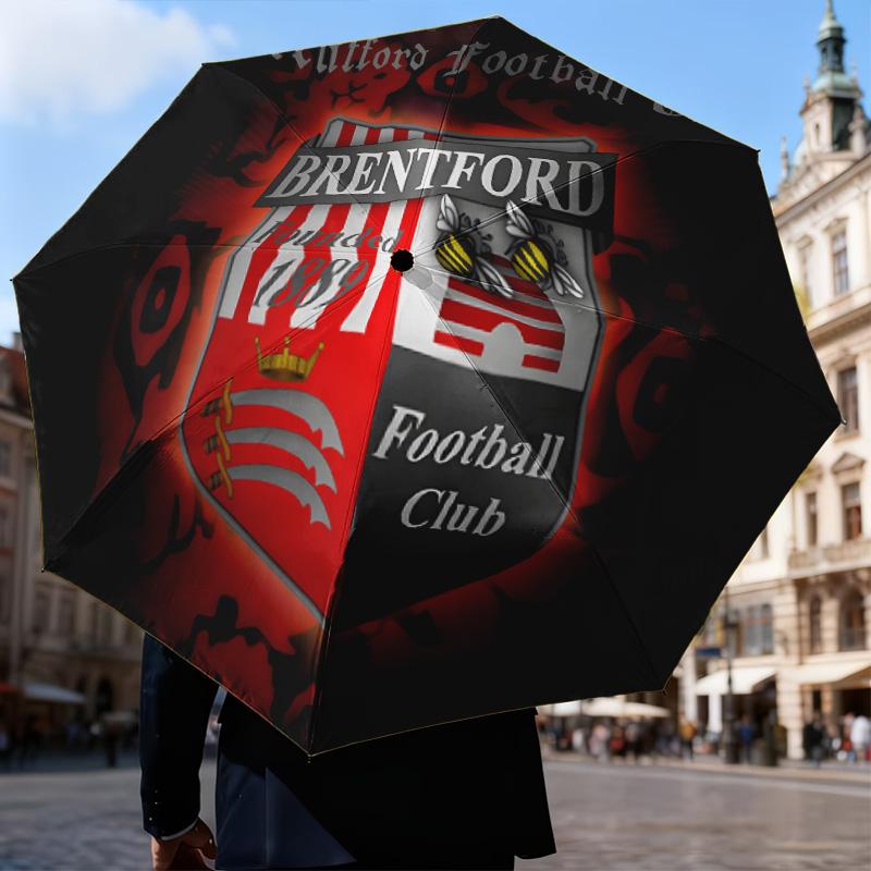 Brentford Football Club Crest Automatic Folding Umbrella - 8-Rib Travel Umbrella with Auto Open/Close & Portable Gifts for holidays or birthdays
