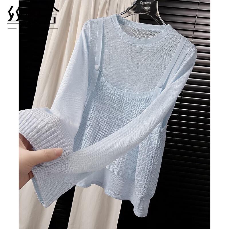 Sibaishae Women s Fake Two-Piece Solid Knit Top One Size