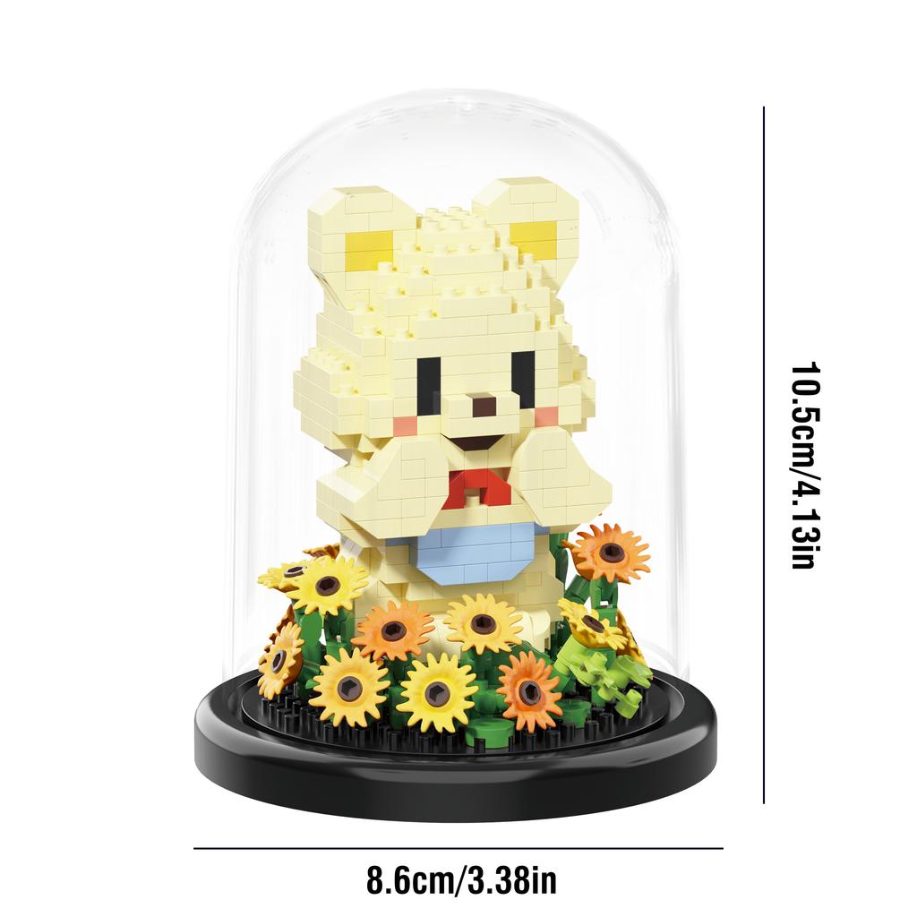 Flower Bouquet Building Blocks Animal Set Dust Cover Bonsai Cute Animal Bear Bunny Dog Model Kids Romantic Gift for Girls