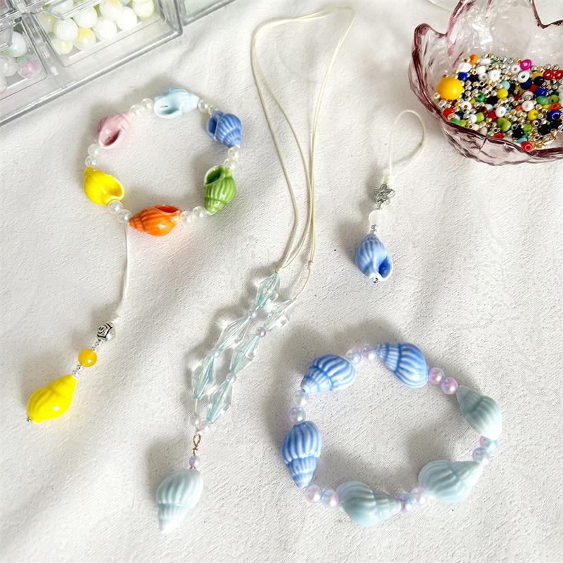 [14x22mm] Conch Beads Colorful Glaze Ceramic Beads DIY Conch Jewelry Accessories Handmade Home Decoration Wind Chime Accessories 2pcs/Pack