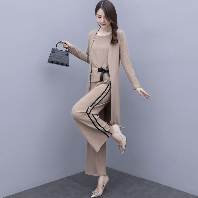 Spring and Autumn Suits, Women's Wide-leg Pants, Thin Temperament, Western Style, Royal Sister, Light Mature Style, Three-piece Suit