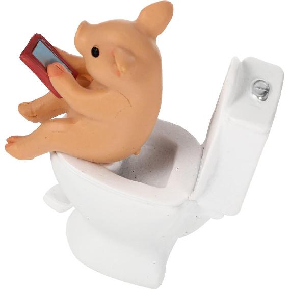 Cabilock Mini Resin Cute Pig Figurines Texting On Toilet Statue, Miniature Piggy Sculpture, Garden Farm Statue Collectible Lawn Ornament Desktop