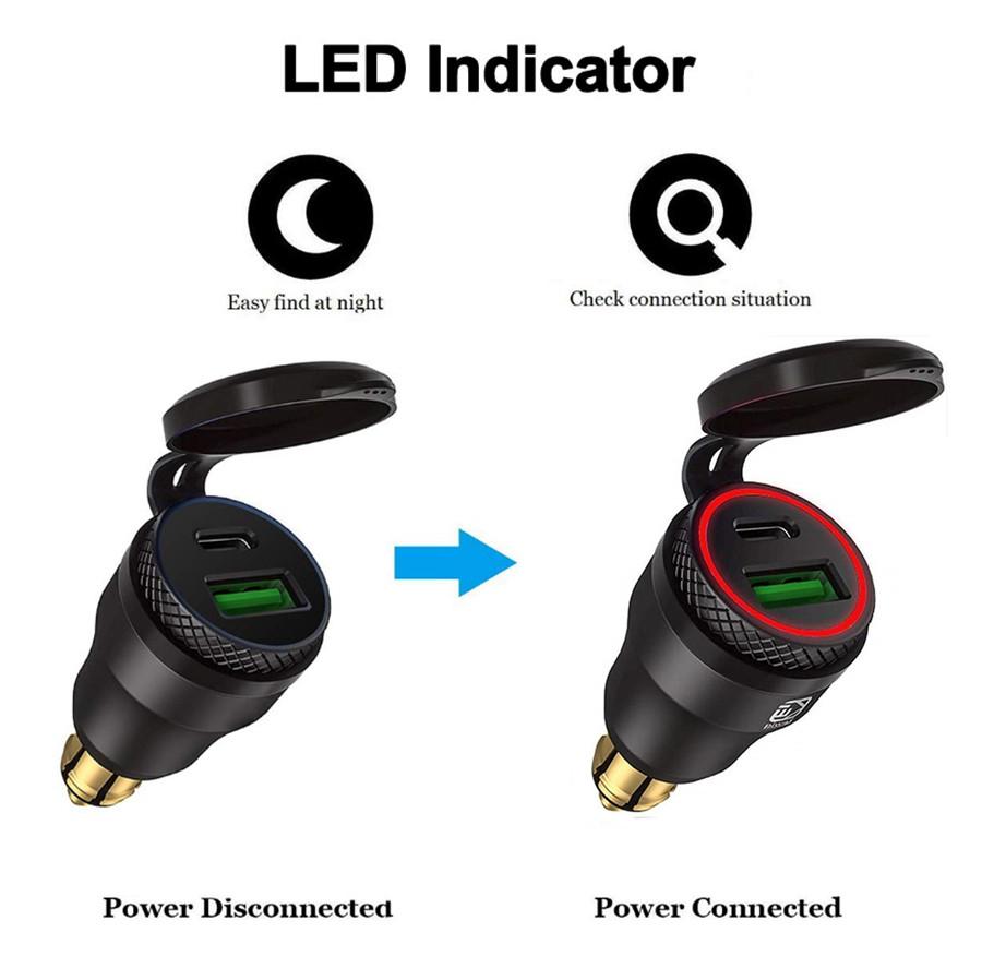 Motorcycle Type C + USB Power Socket Charger Waterproof For BMW DIN Plug Adapter