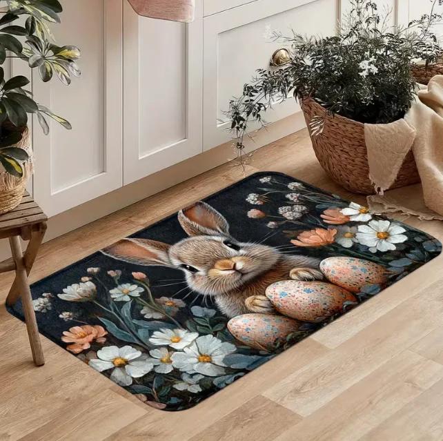 Autumn Rabbit Print Pattern Door Mat and Easter Egg Door Mat Machine Carpet Suitable Bathroom Kitchen Bedroom Office Decoration
