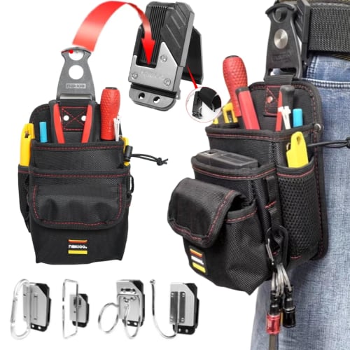 Laxewzul Waist Bag, Nail Pouch, 3-Tier Tool Organizer with Detachable Tool Holder, Parts Storage, Tool Drop Prevention, Lightweight Nylon Material, Be