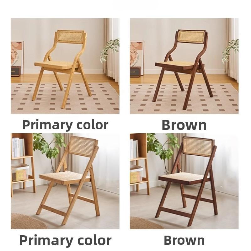 Home Backrest Dining Chair, Wabi-Sabi Style Woven Foldable Stool, Solid Wood Collapsible Chair, Casual Tea & Dining Bench