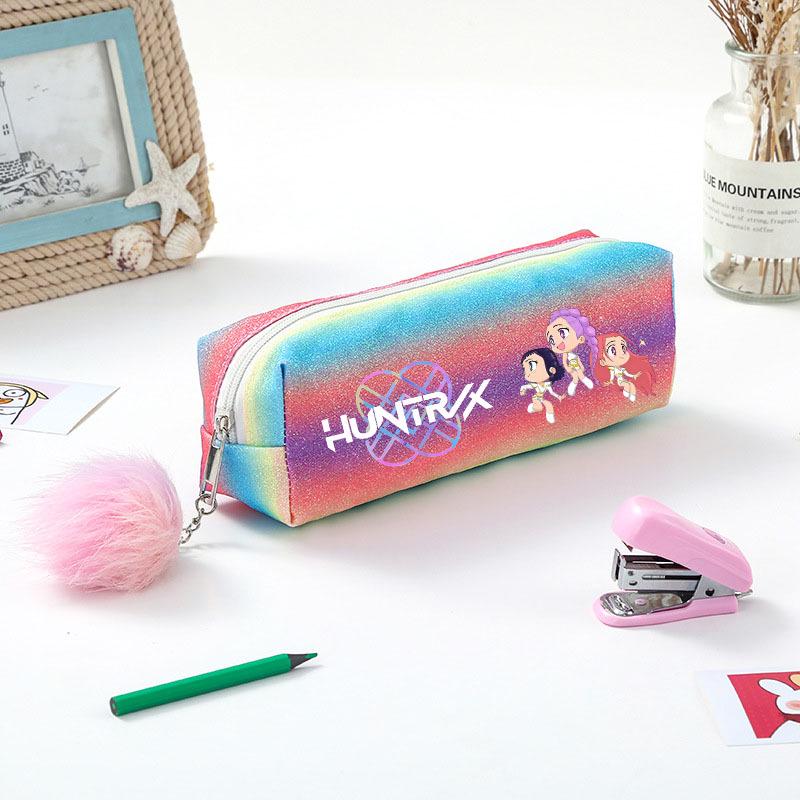 Demon Hunter Squad Rainbow Glitter Pencil Case - Shiny Student Stationery Organizer
