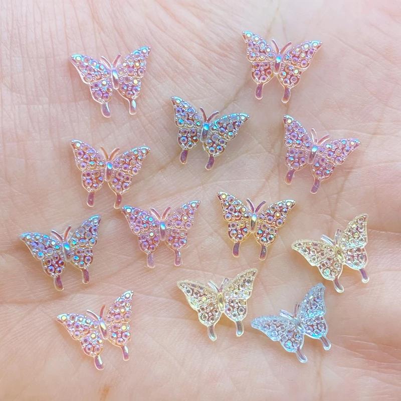 New 100Pcs New Cute Mini Shiny Little Butterfly Resin Figurine Crafts Flatback Cabochon Ornament Jewelry Making Hairwear Accesso