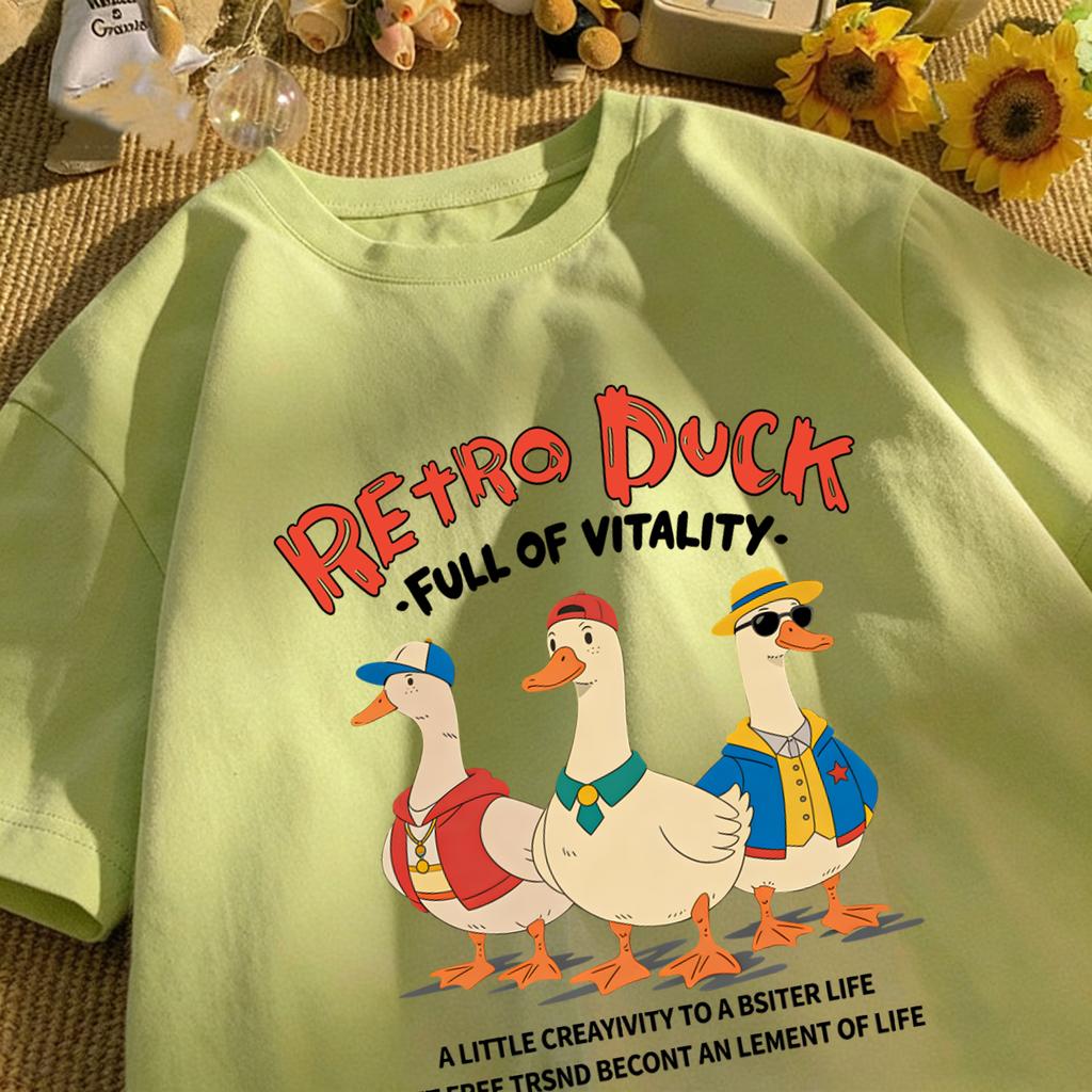 Retro Duck Full Of Vitality Unisexs T-Shirt Casual Fashion O-Neck Tee Summer Loose Basics Top Cotton Unisex Soft Vintage Clothing