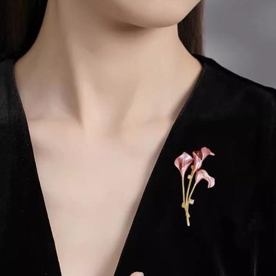 Pink Calla Lily Brooch, High-End Female Elegant Plant Brooch, Niche Design Sense, Pin, Suit With Accessories