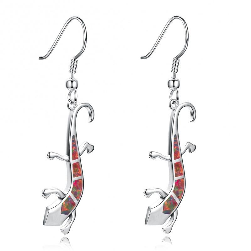 Earrings, European and American silver + white opal lizard earrings, exquisite earrings. оранжевый
