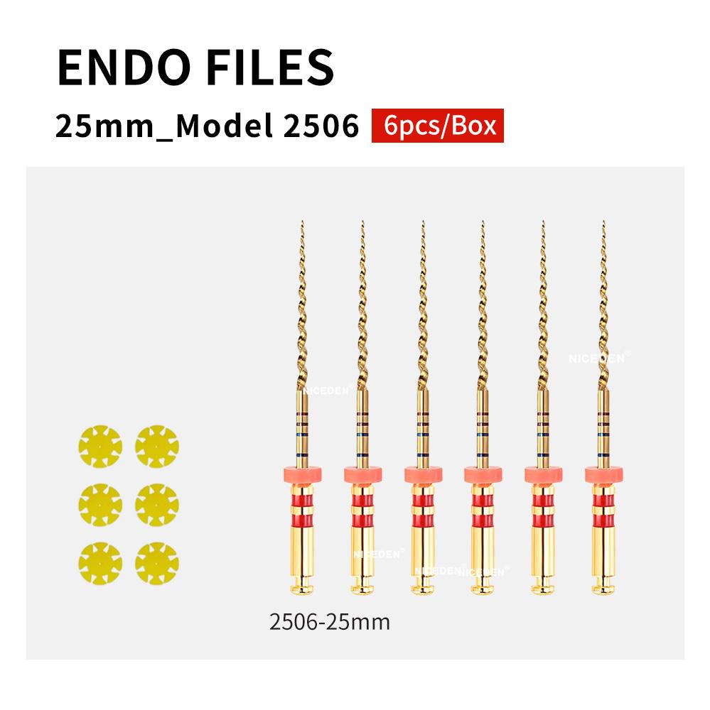 

NICEDEN 6 шт. Стоматологический файл для корневого канала, конусность, эндодонтический файл 25 мм, термоактивируемый роторный файл, гибкие стоматологические материалы 25mm#2506