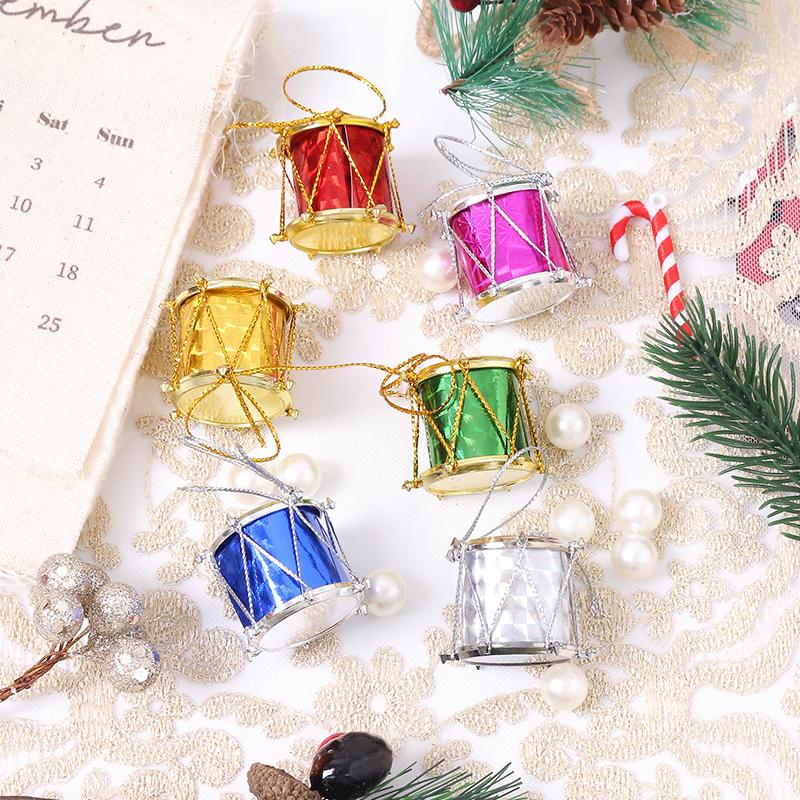 2.5-3.5CM 12Pcs Colorful Drums Hanging Ornaments Xmas Tree Glitter Pendants for Home Party Noel Gifts New Year Gifts Navidad