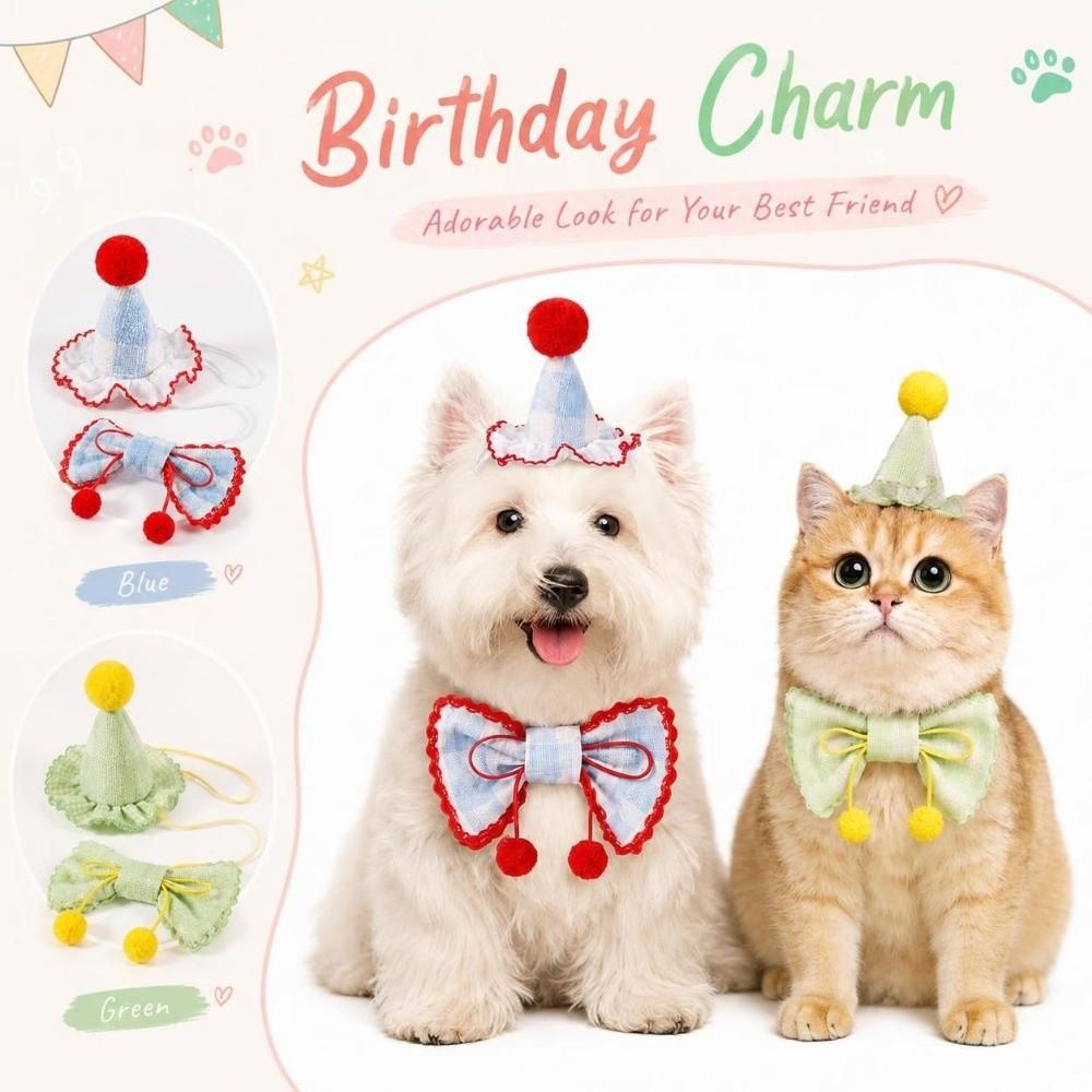 Bow Tie Pet Party Hat Set Drool Towel Pet Photo Prop Cute Pet Accessories For Cat