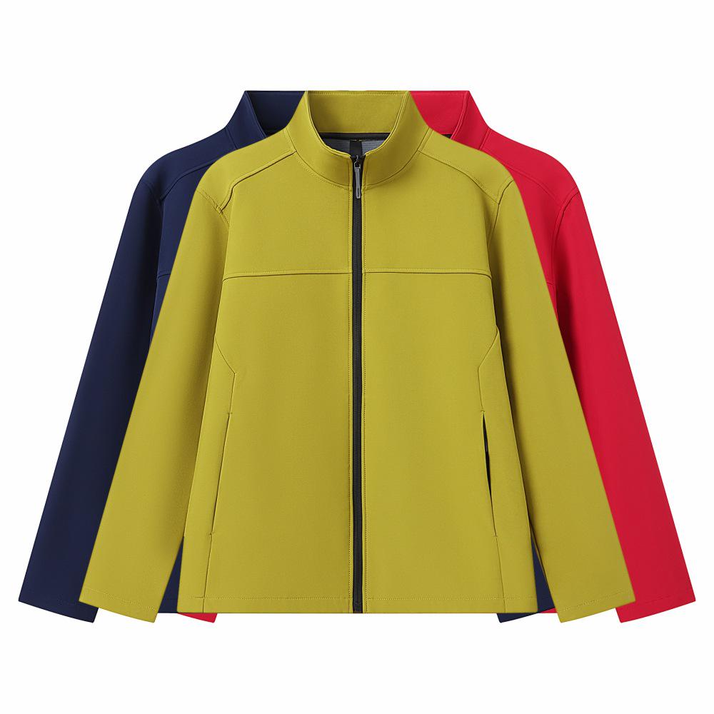 Fleece-Lined Softshell Stand-Up Collar Windbreaker with Logo Embroidery for Autumn/Winter Workwear