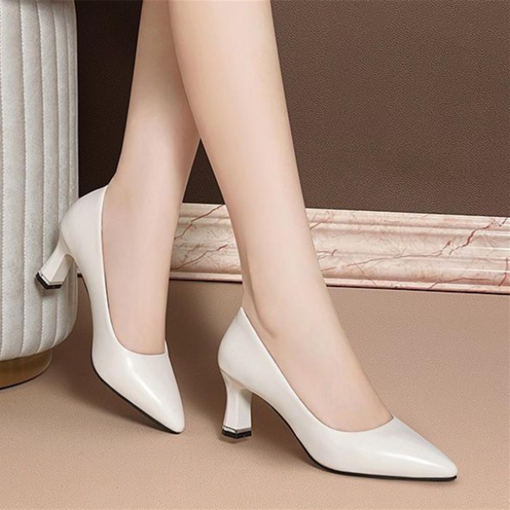 Zapatos De Mujer Women Sweet Light Weight Black Plus Size High Heel Shoes for Office Lady Casual Beige Pumps A1072