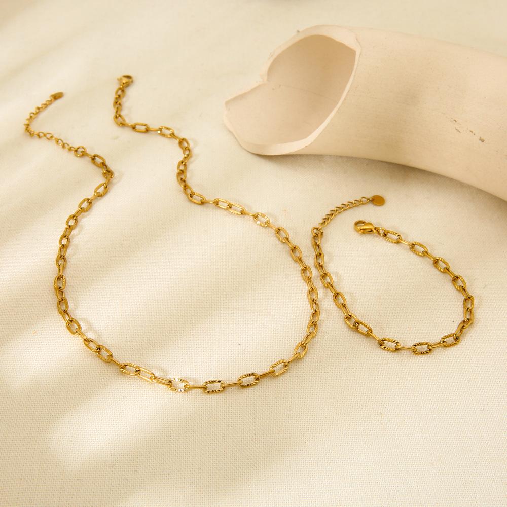 European and American simple fashion plated 18k gold stainless steel cross chain set embossed bracelet necklace DIY jewelry women