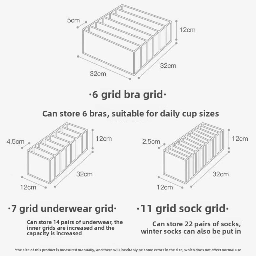 Ensemble de Rangement, Boîte de Rangement en Maille à Compartiments pour Sous-Vêtements, Organisateur de Tiroir de Garde-Robe, Sac de Tri, Chaussettes, Rangement Multi-Grilles pour Sous-Vêtements