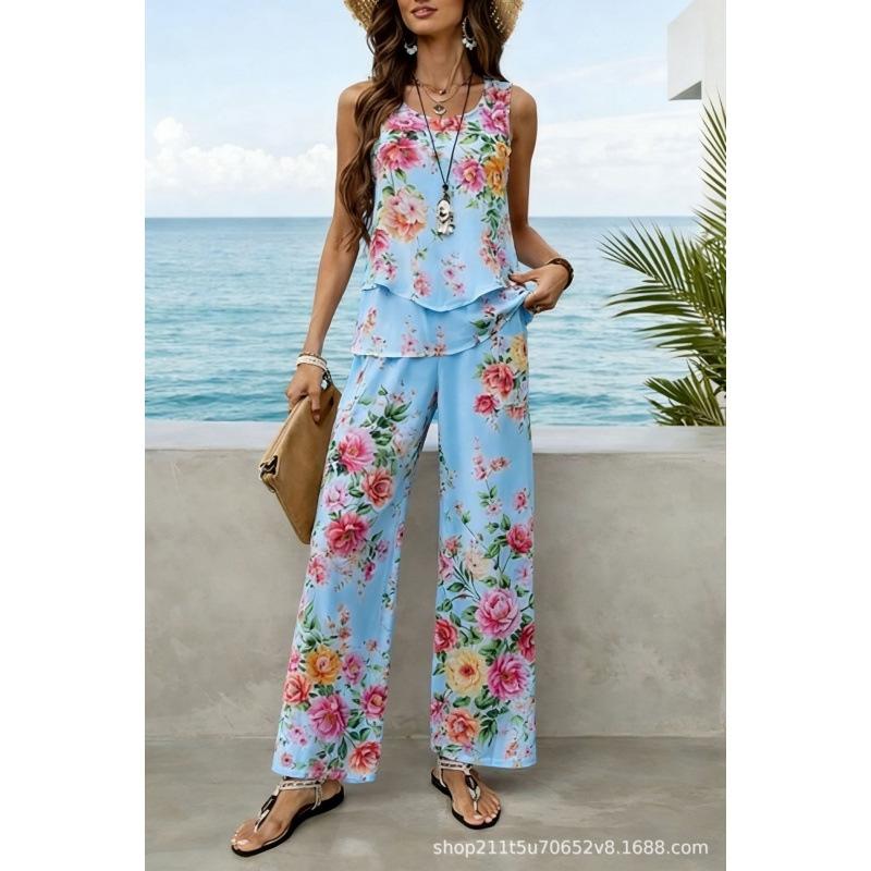 European and American 1D digital printing bohemian women's sleeveless suit is suitable for daily wear and vacation spot
