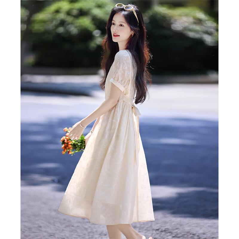 Shangjing Women's Elegant Printed Square Neck A-line Dress