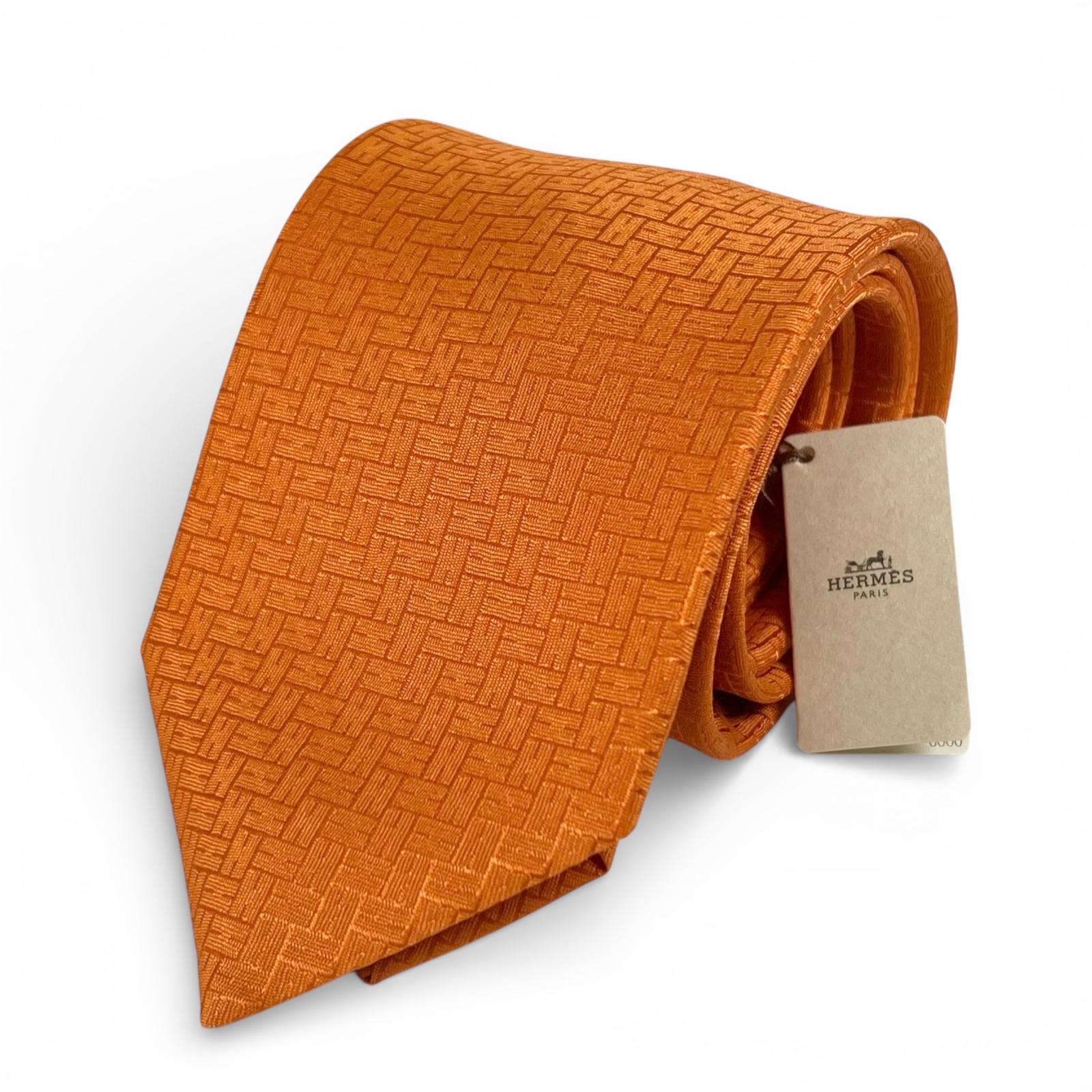 

Pristine HERMES tie Fasone H Orange silk mens Used