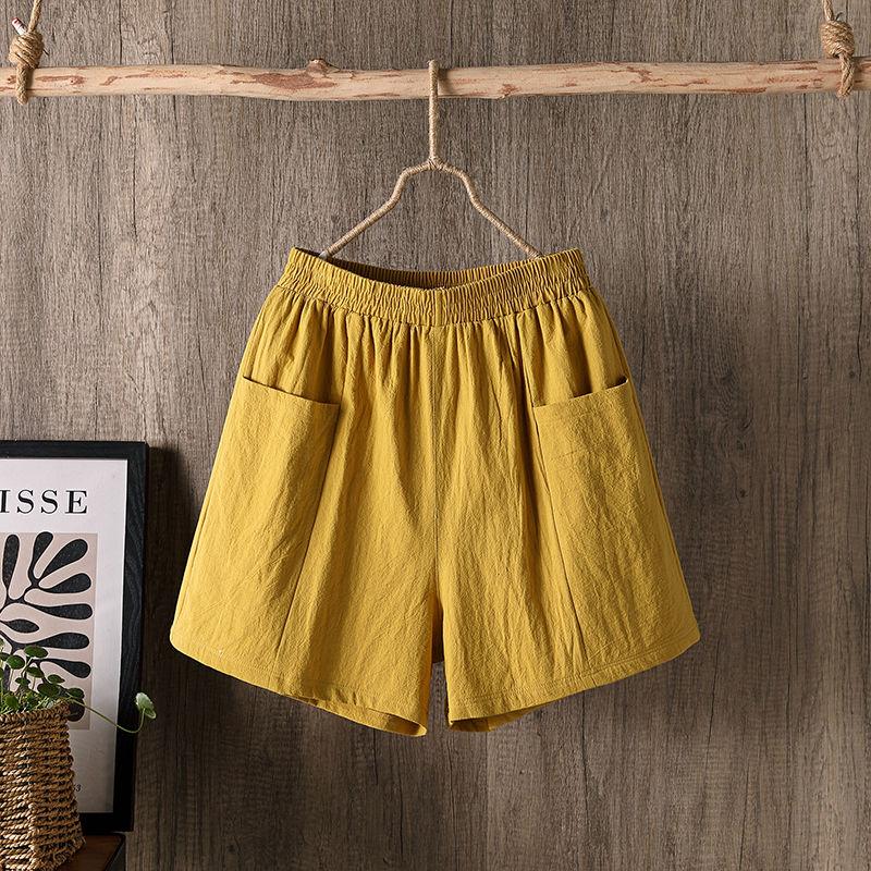 Women's Shorts Plus Size Cotton Linen Pants Thin Wide Leg Elastic Waist High Waist Loose Casual Five-part Pants