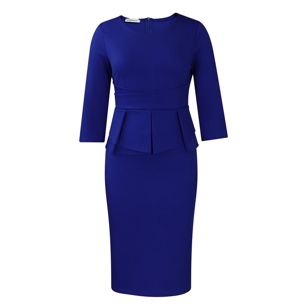 Women's Autumn New Fashion Temperament Elegant Solid Color Ruffled Edge Wrapped Buttock Dress