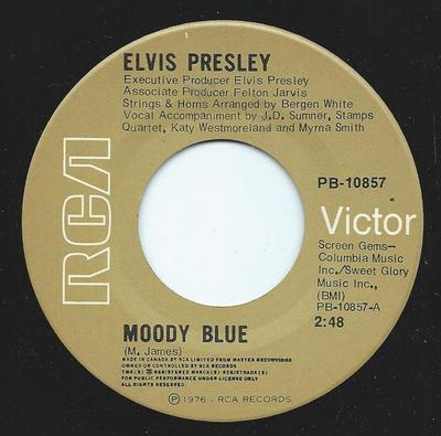 7inch Record ELVIS PRESLEY - Moody Blue PB10857 RCA Victor 1976 Canada Pop Used