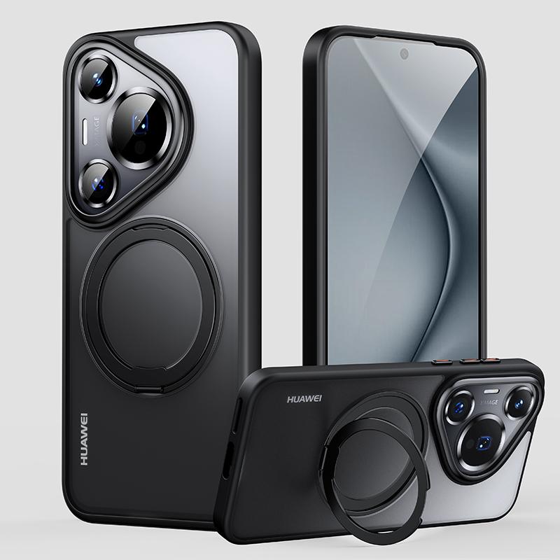 

Premium Armor Strong Magnetic Case For Huawei Pura 70 Pro+ P70 Ultra Hidden Stand Cover Matte Shell For Magsafe Wireless Charger For Pura 70 чорний