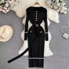 Herbst Winter Frauen Strickkleid Mode O Hals Knöpfe Bodycon Pullover Kleid Gürtel Dame Büro Kleid